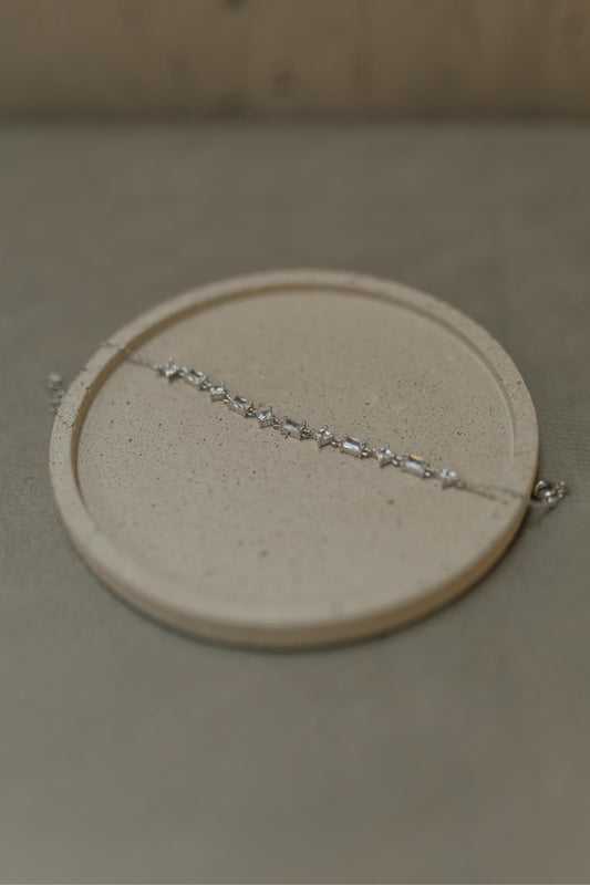 Pulseira Losangos Baguetes Cristal Ródio Branco