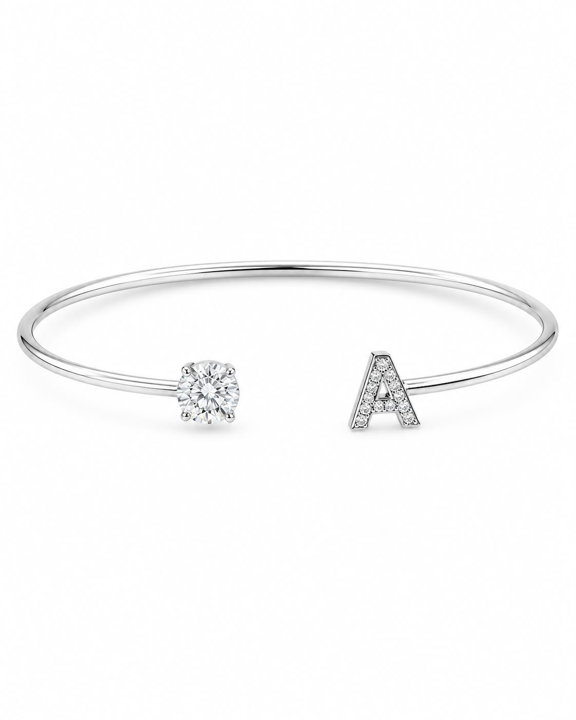 Bracelete Inicial Moissanite Prata 925 Ródio Branco