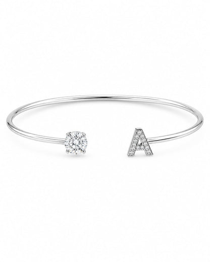 Bracelete Inicial Moissanite Prata 925 Ródio Branco