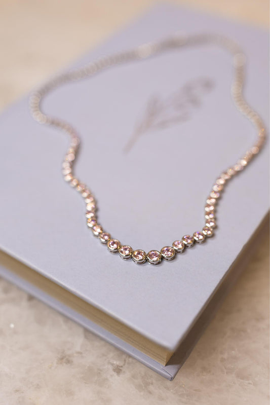 Colar Riviera Cravação Inglesa Rosa Ródio Branco