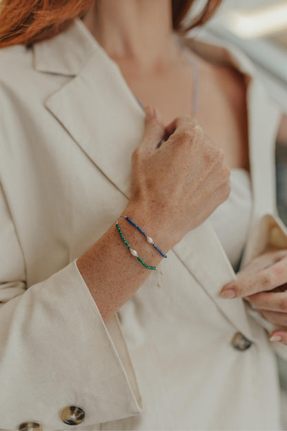 Pulseira Seda Shambala Turmalina e Pérola