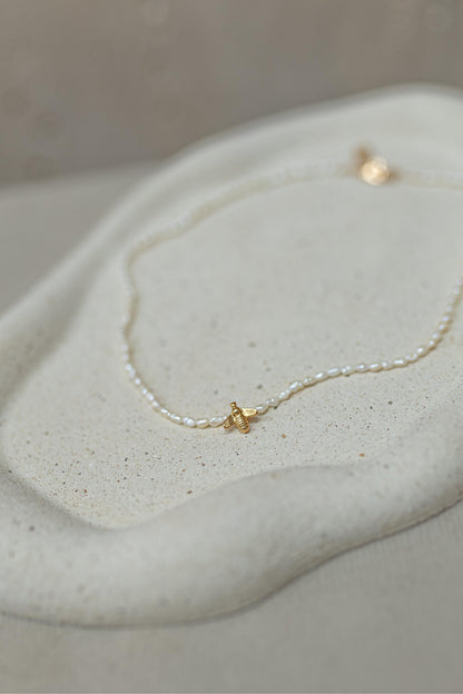 Colar Choker Bee Pérola de Água Doce Dourado