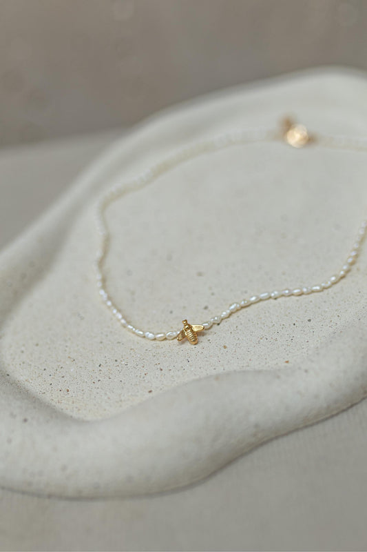 Colar Choker Bee Pérola de Água Doce Dourado