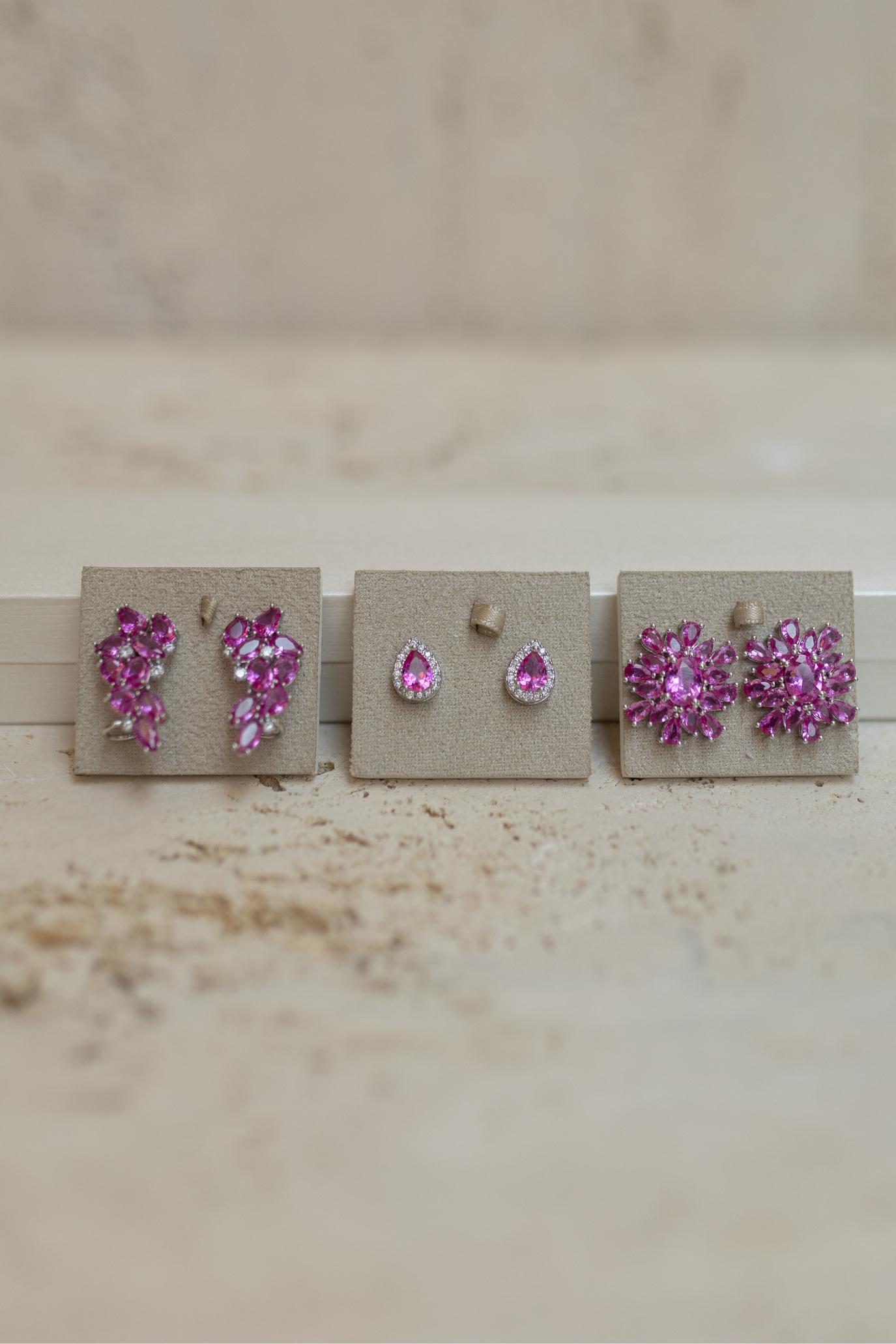 Brinco Ear Cuff Pedras Rubelita Ródio Branco