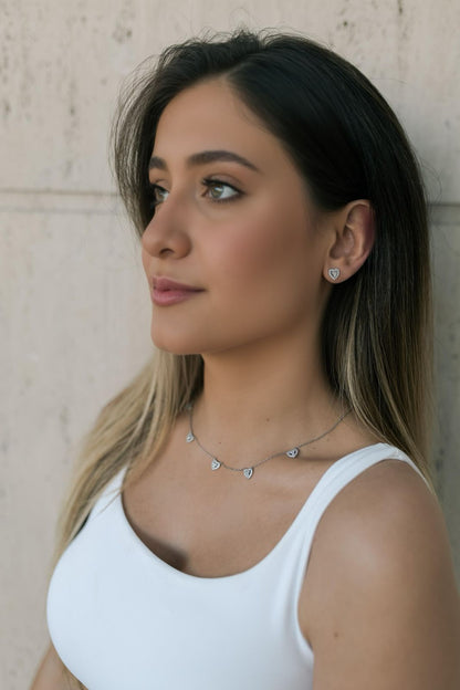 Colar Choker 5 Corações Cristal Ródio Branco