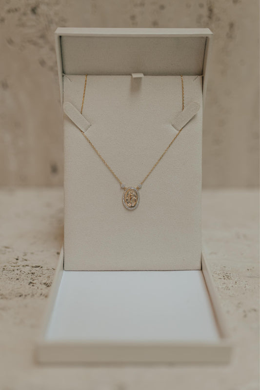 Colar Nossa Senhora das Graças Moissanite Prata 925 Dourado