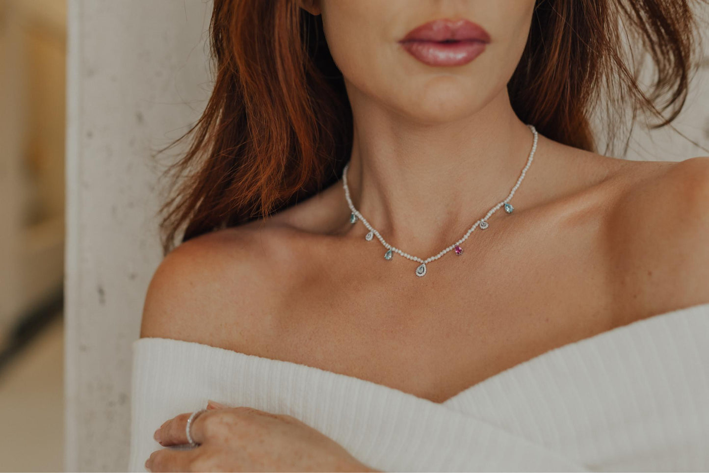 Colar Pérola de Água Doce 7 Pingentes Prata 925 Ródio Branco