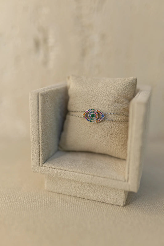 Pulseira Inspo Olho Grego Rainbow Ródio Branco