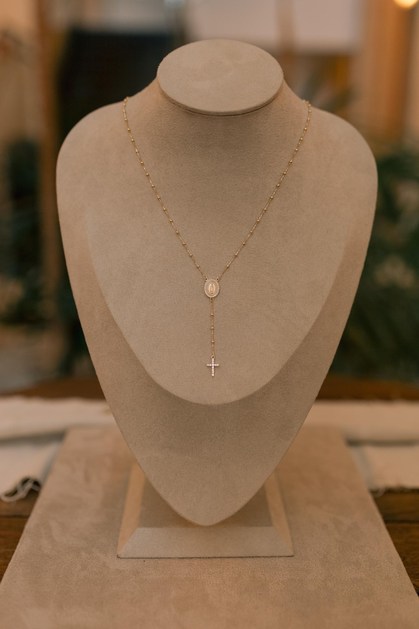 Colar Terço Nossa Senhora de Fátima Dourado