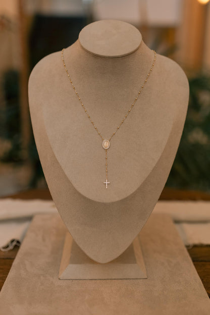 Colar Terço Nossa Senhora de Fátima Dourado