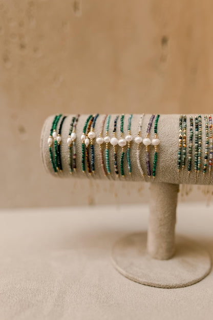 Pulseira Seda Shambala Turmalina e Pérola