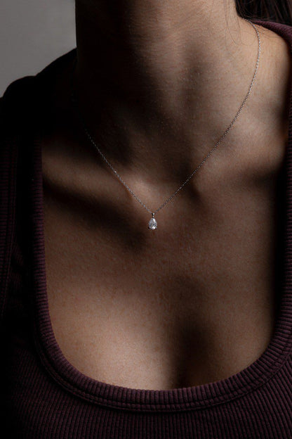 Colar Gota Moissanite Prata 925 Ródio Branco