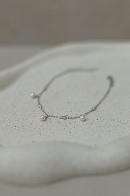 Pulseira Pérola Natural Moissanite Prata 925 Ródio Branco