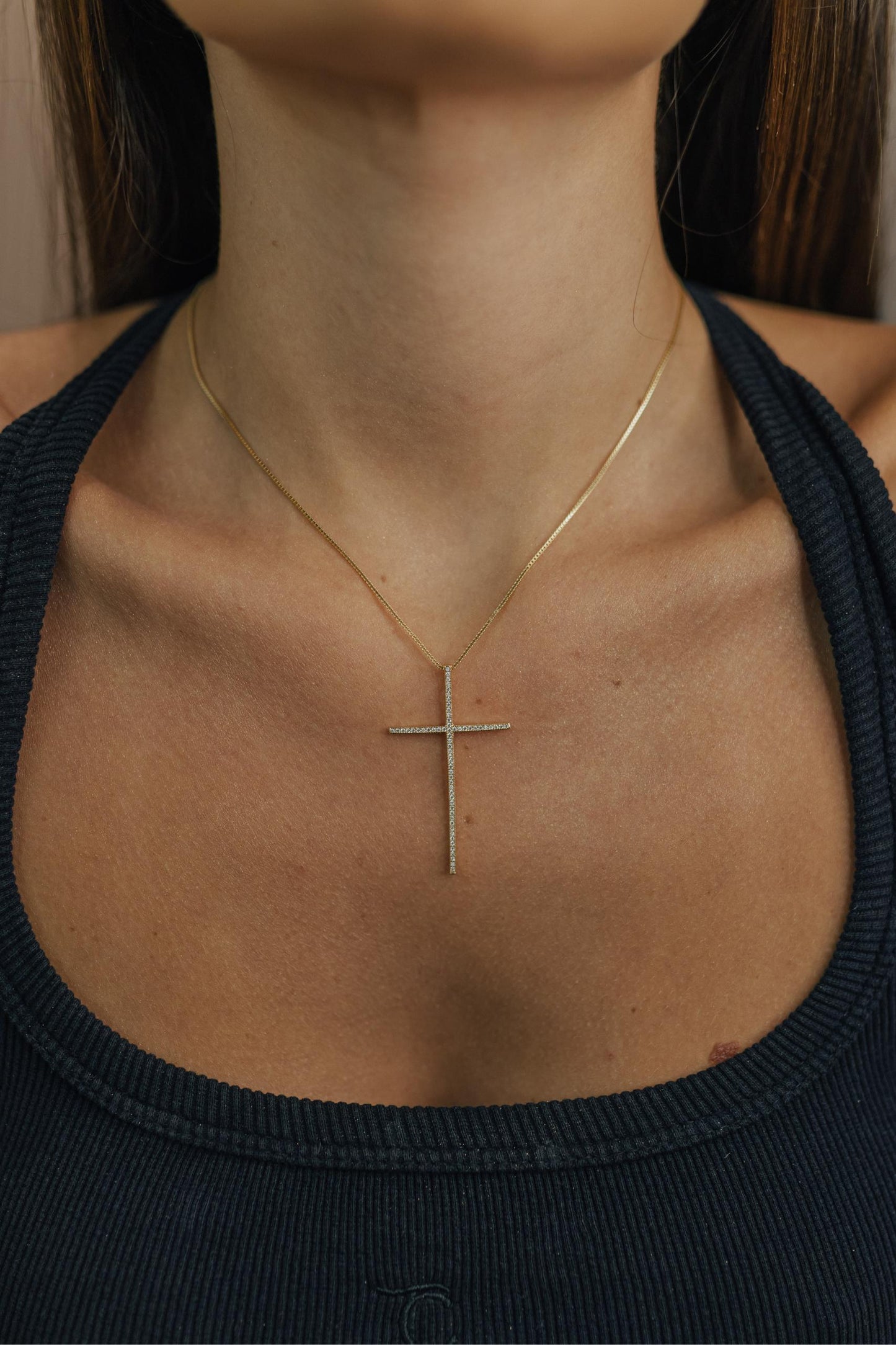 Colar Cruz Palito Prata 925 Dourado