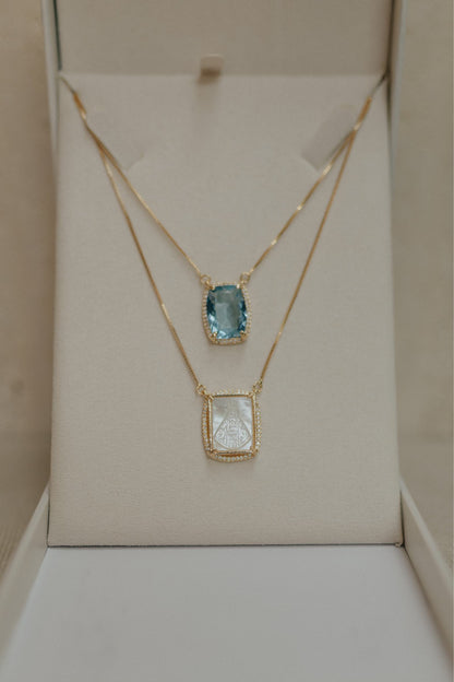 Colar Escapulário Madrepérola Acqua Dourado