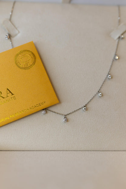 Colar Pontos de Luz Moissanite Prata 925 Ródio Branco