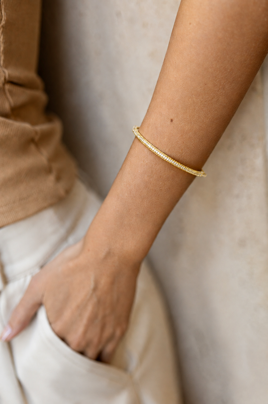 Bracelete Rígido Cravejado Dourado