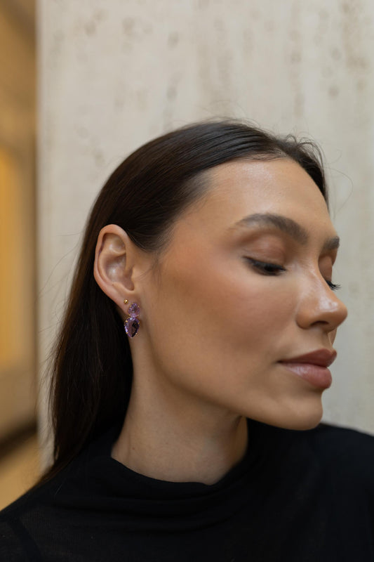 Brinco  Gotas Lilás Dourado