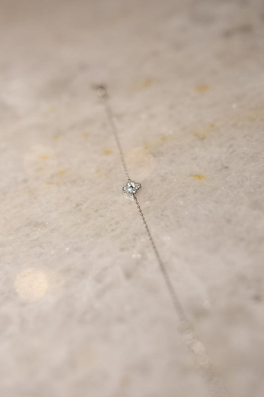 Pulseira Mini Trevo Cristal Prata 925 Ródio Branco