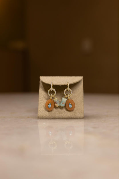 Brinco Argola Cravejada Sunstone Água Marinha Dourado