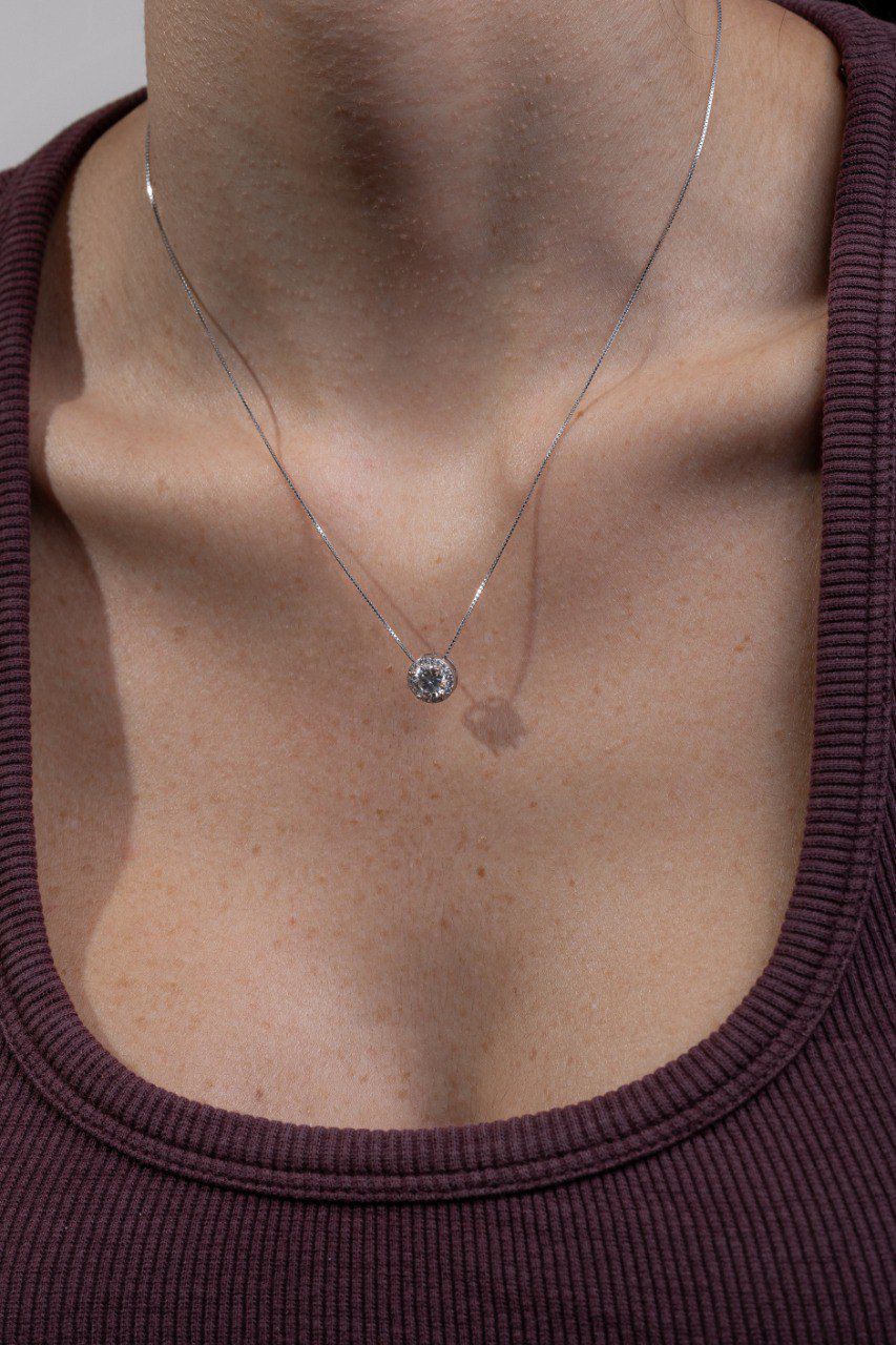 Colar Ponto de Luz Princesa Moissanite Prata 925 Ródio Branco