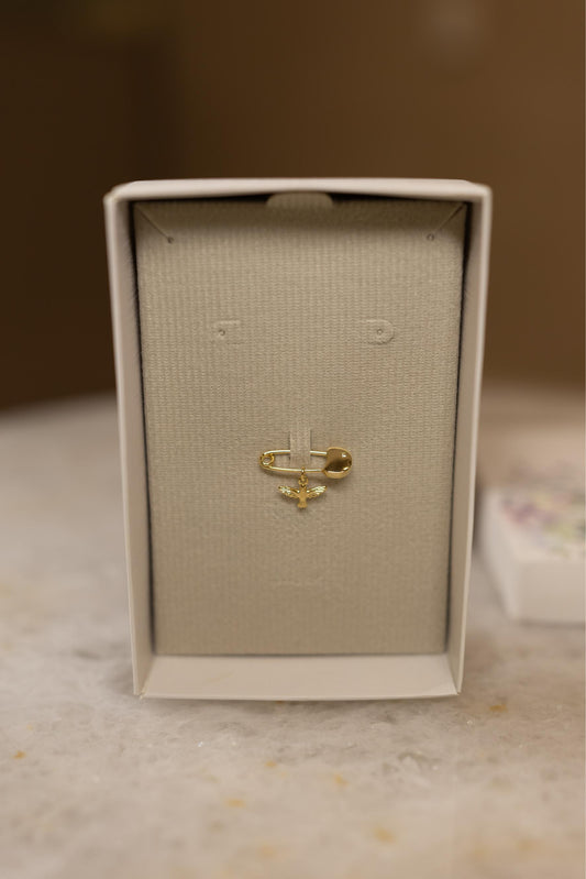 Alfinete de Batizado Ponto de Luz Divino Espírito Santo Banhado a Ouro 18k | Presente para Batizado