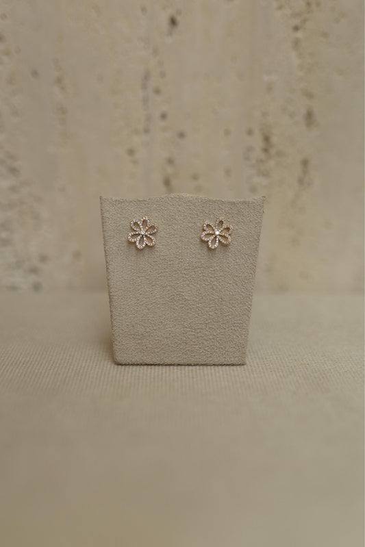 Brinco Flor Vazada Cristal Dourado