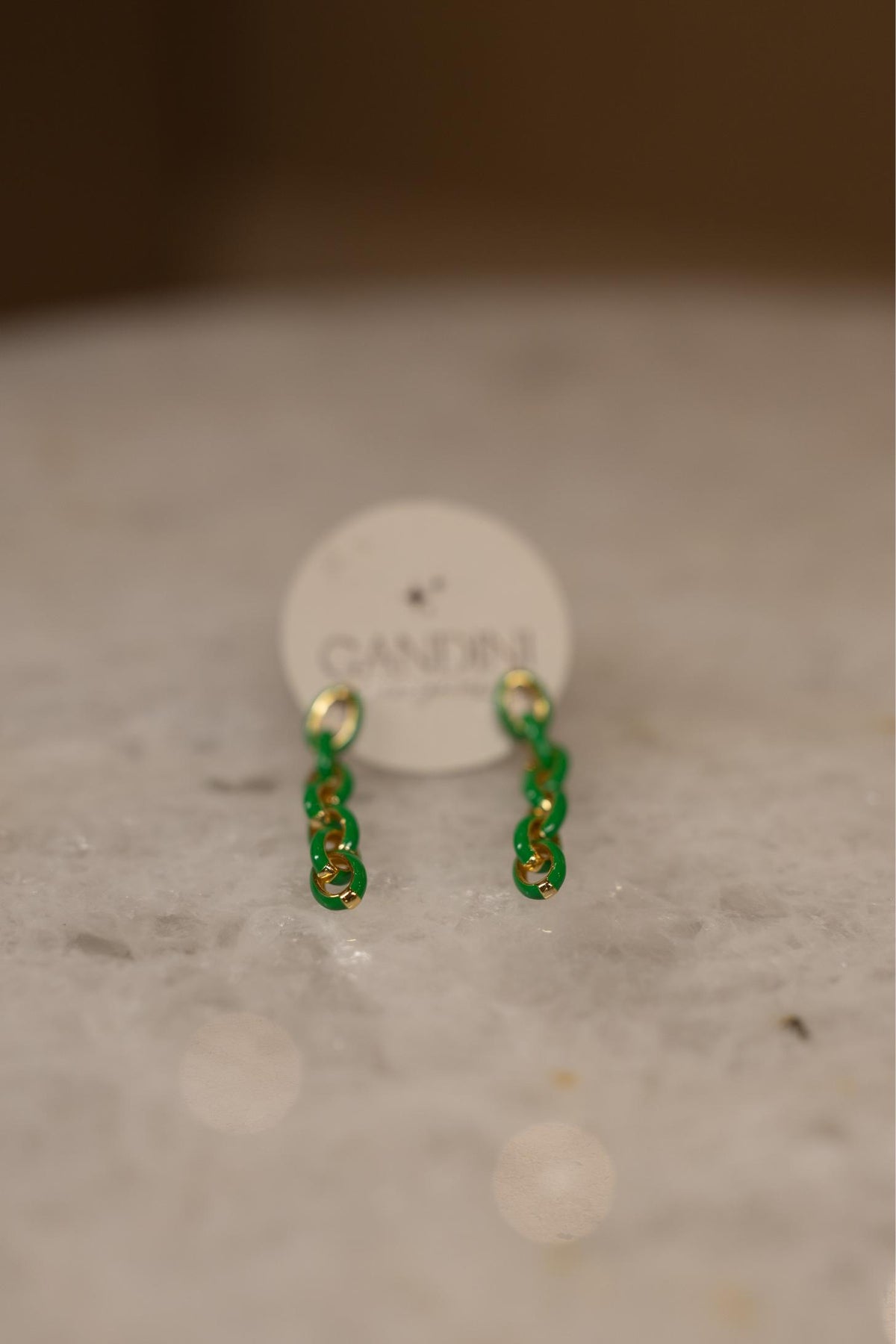 Brinco Elos Esmaltados Verde Dourado