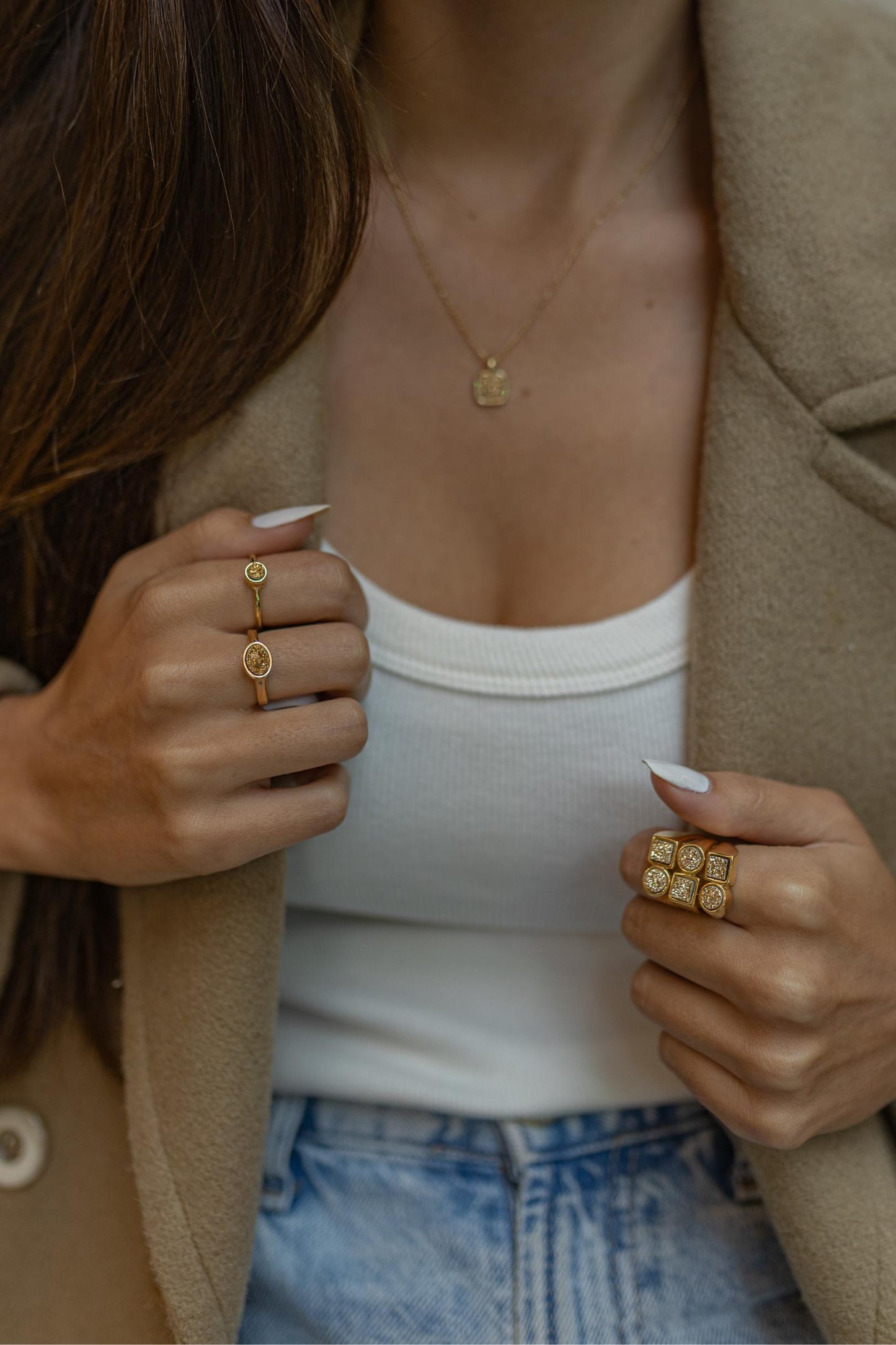 Anel Geométrico Drusa Dourada Dourado