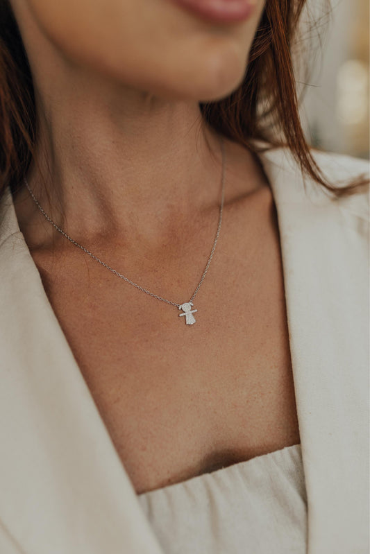 Colar Filhos Cravejado Prata 925 Ródio Branco