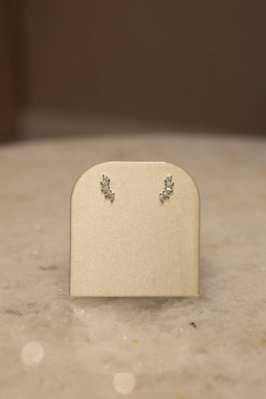 Brinco Mini Ear Cuff Navetes Moissanite Prata 925 Ródio Branco