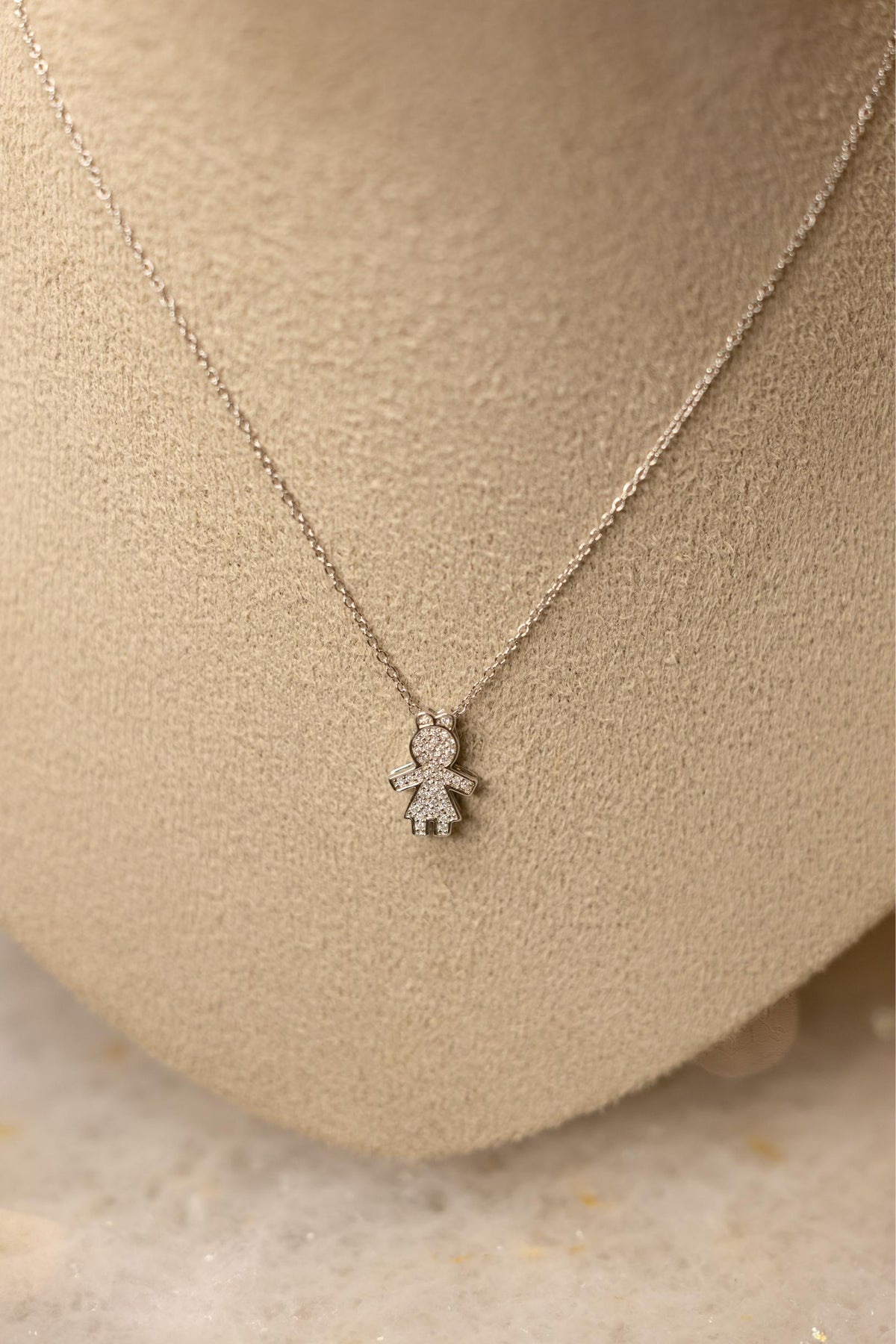 Colar Filhos Menina Moissanite Prata 925 Ródio Branco