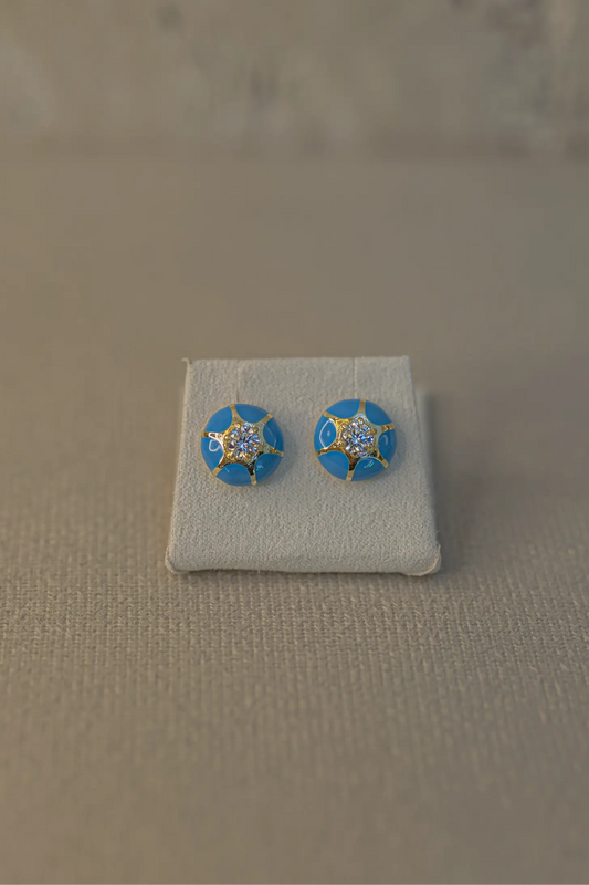 Brinco Bojudinho Azul Esmaltado Zircônia Dourado