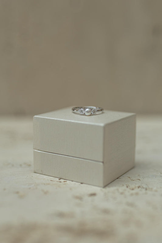 Anel Pérola Natural Solitário Moissanite Prata 925 Ródio Branco