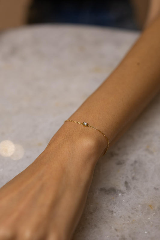 Pulseira Mini Coração Cristal Prata 925 Dourado