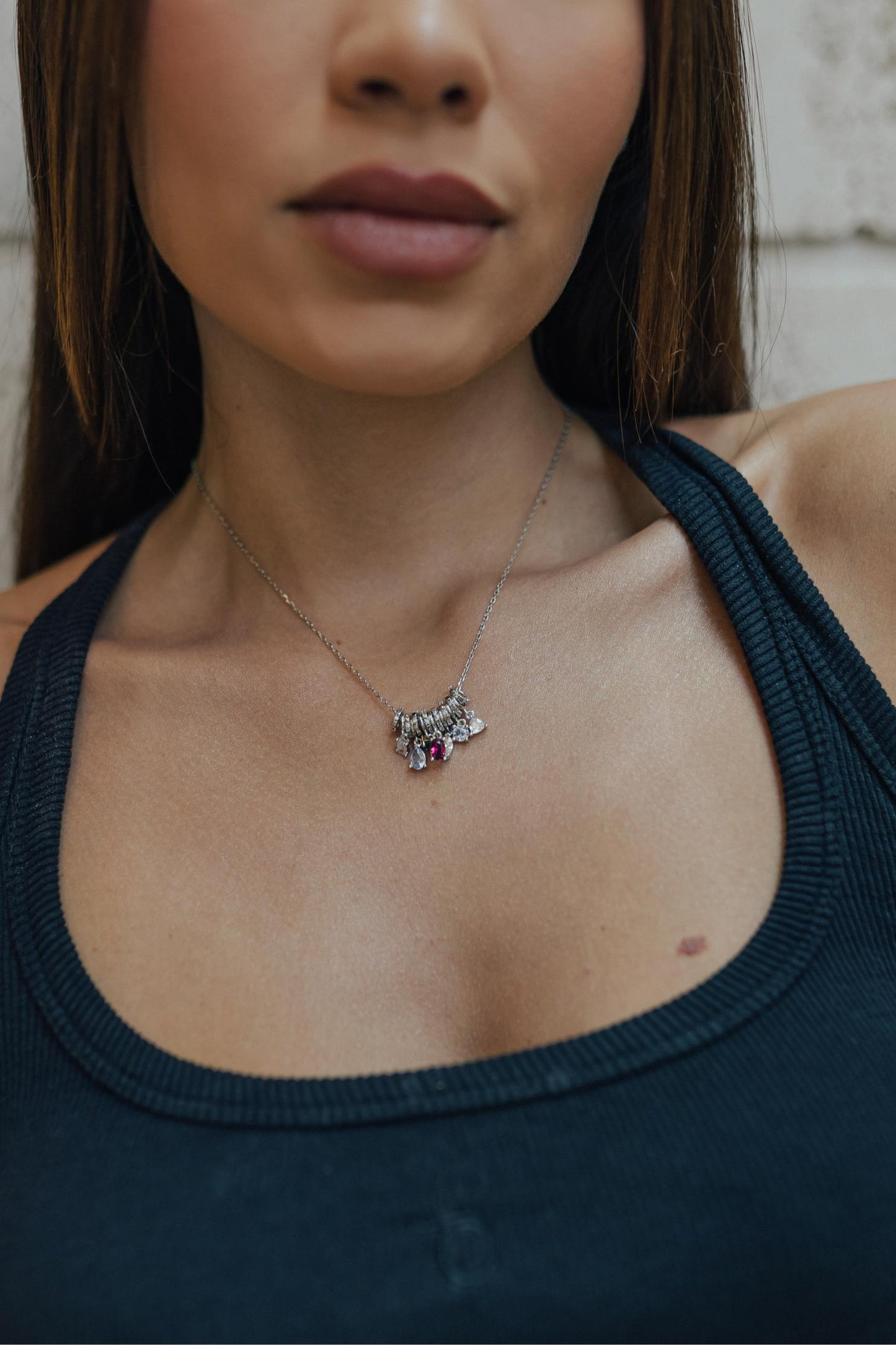 Colar Pingentes Zircônias Coloridas Ródio Branco