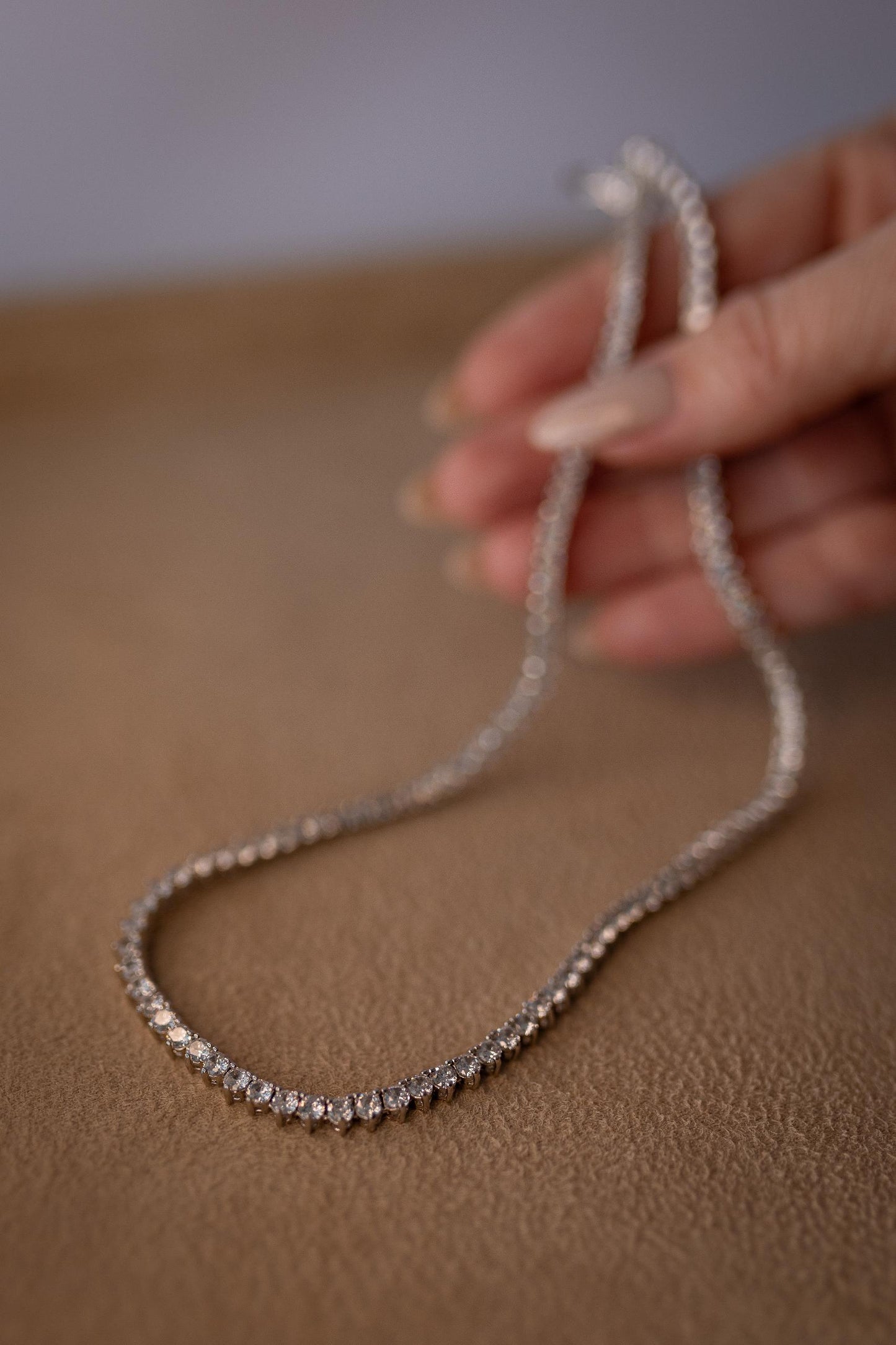 Colar Riviera 3mm 42cm Ródio Branco