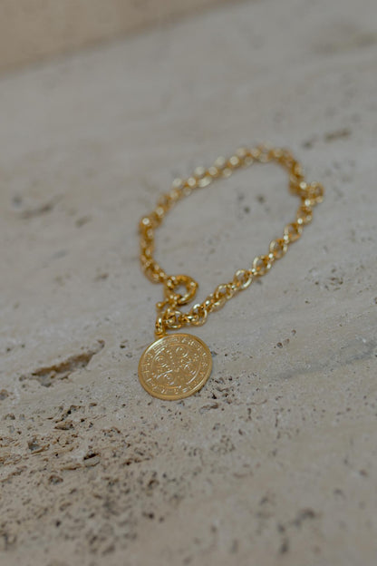 Pulseira Elos Português e Medalha de São Bento Dourado