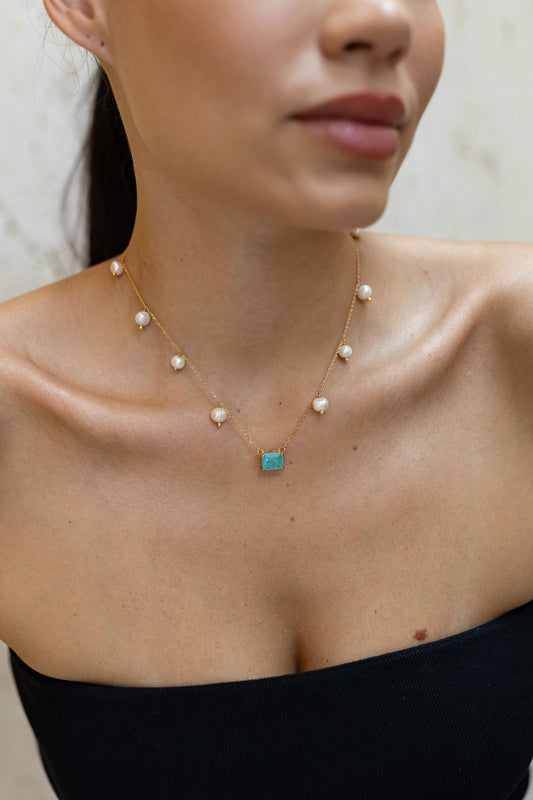 Colar Pérolas Esmeralda Colombiana Dourado