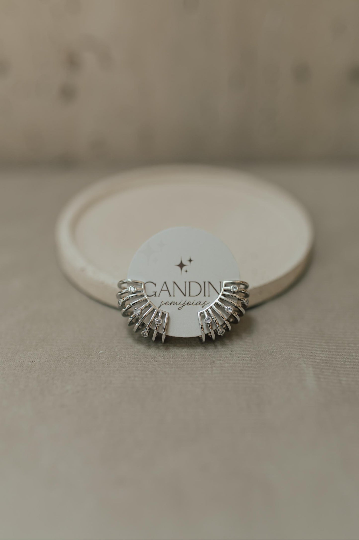 Brinco Ear Cuff Pontos De Luz Ródio Branco