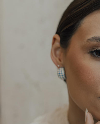 Brinco Argola Bojuda Esmaltada Azul Dourada