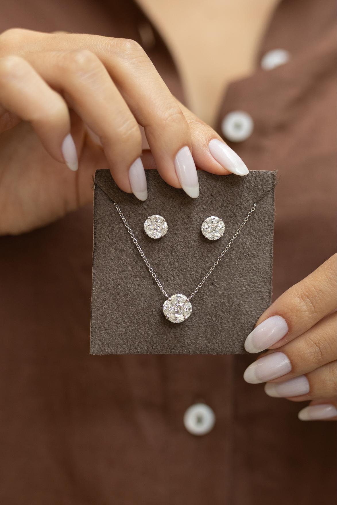 Conjunto Illusion Moissanite Prata 925 Ródio Branco