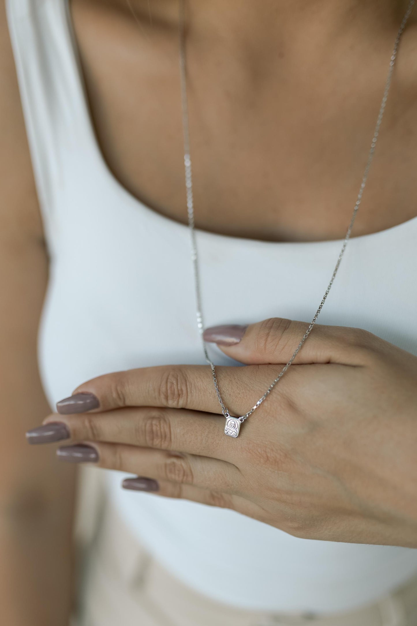 Colar Escapulário Ródio Branco