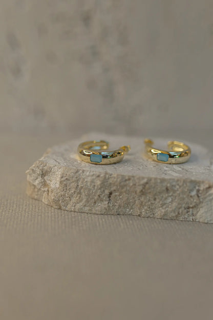 Brinco Argola Zircônia Navete Azul Dourado