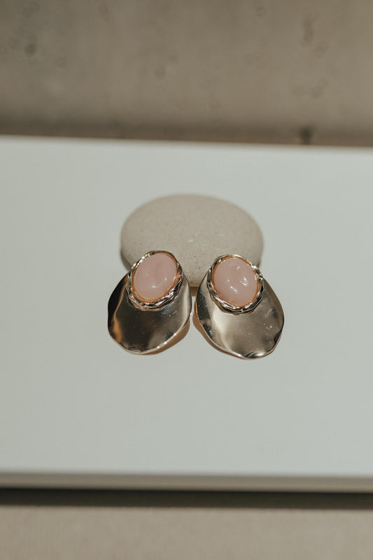 Brinco Resina Chapa Ovalada Rosa Dourado