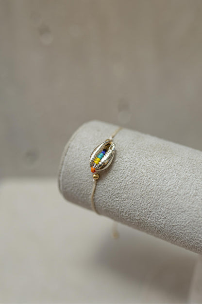 Pulseira Seda Búzios Rainbow Dourado