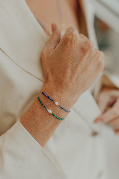 Pulseira Seda Shambala Turmalina e Pérola