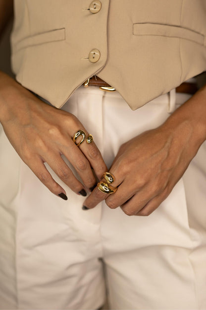 Anel Ajustável Gota Aberta Dourado