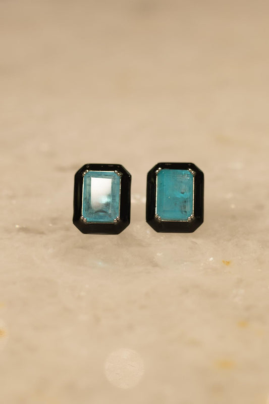 Brinco Fusion Esmeralda Colombiana Esmaltado Preto Ródio Branco