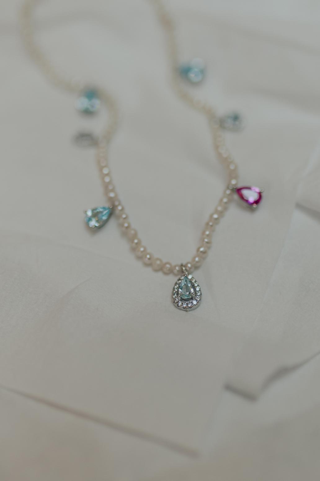 Colar Pérola de Água Doce 7 Pingentes Prata 925 Ródio Branco